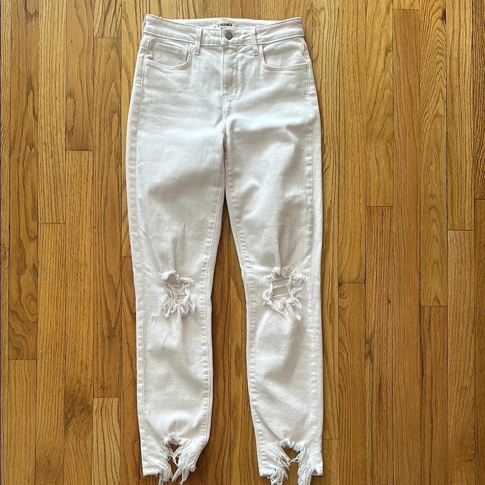 L’Agence sz 24 light pink distressed Jeans great pre owned condition